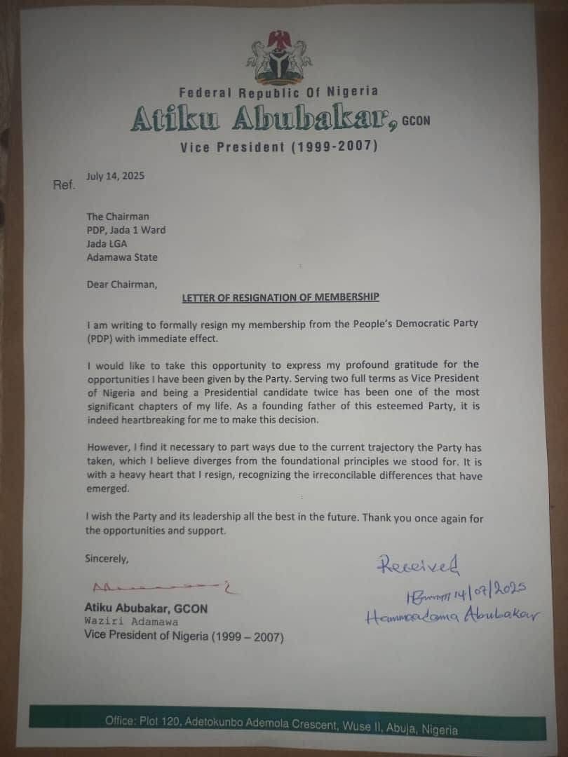 Why Atiku Resigned from the PDP